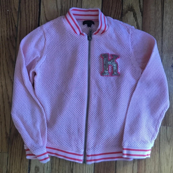 Ikks pink mesh varsity track jacket, size 8 - Picture 1 of 4